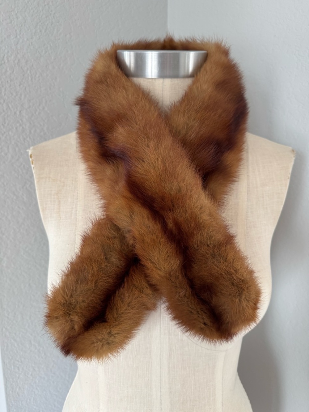 Vintage Real Fur Scarf Collar Clips Women's Luxury Wrap 38”